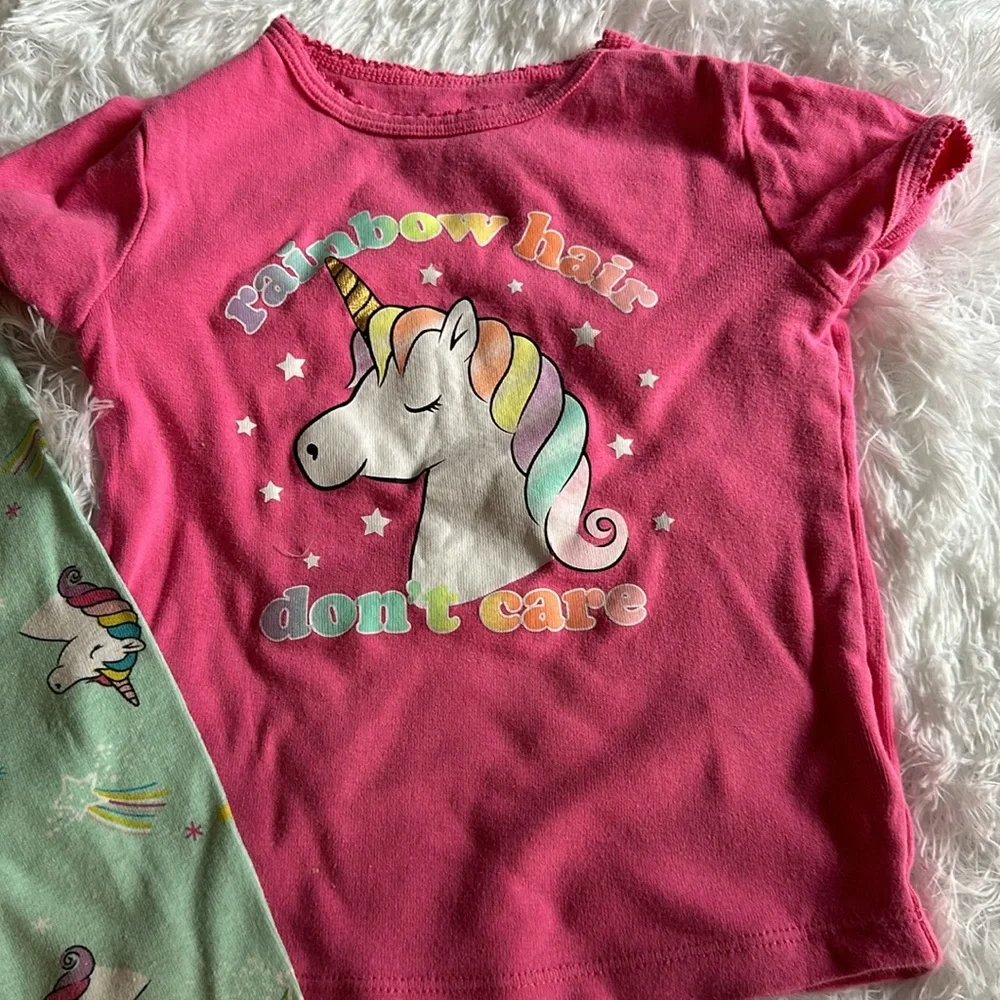 🎀 Wonder Nation Girls 2 piece Pajamas Pants and Shirt Unicorn Rainbow Pink - Picture 4 of 4